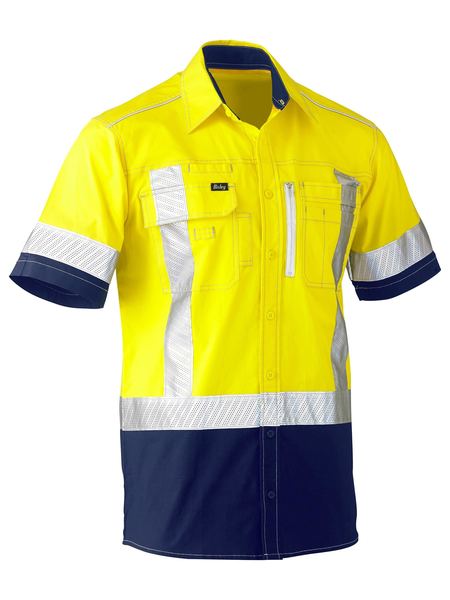 BS1177XT - Bisley - Flx & Move X Taped Hi-Vis Utility Shirt Yellow/Navy