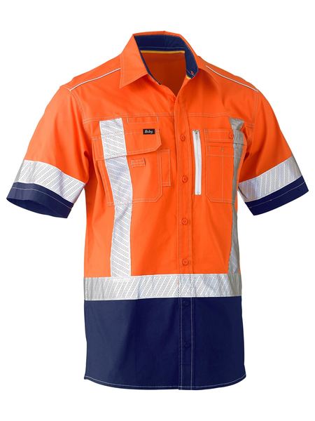 BS1177XT - Bisley - Flx & Move X Taped Hi-Vis Utility Shirt Orange/Navy