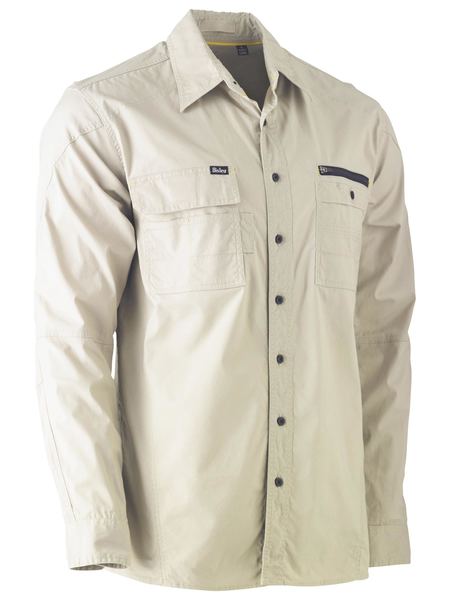 BS6144 - Bisley - Flx & Move Long Sleeve Utility Work Shirt Stone