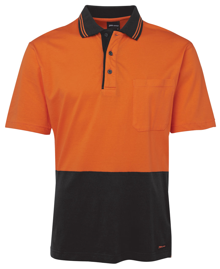 6CPHV - JB's Wear - Hi-Vis 100% Cotton Short Sleeve Polo (Day) - 180gsm - 6CPHV Orange/Black