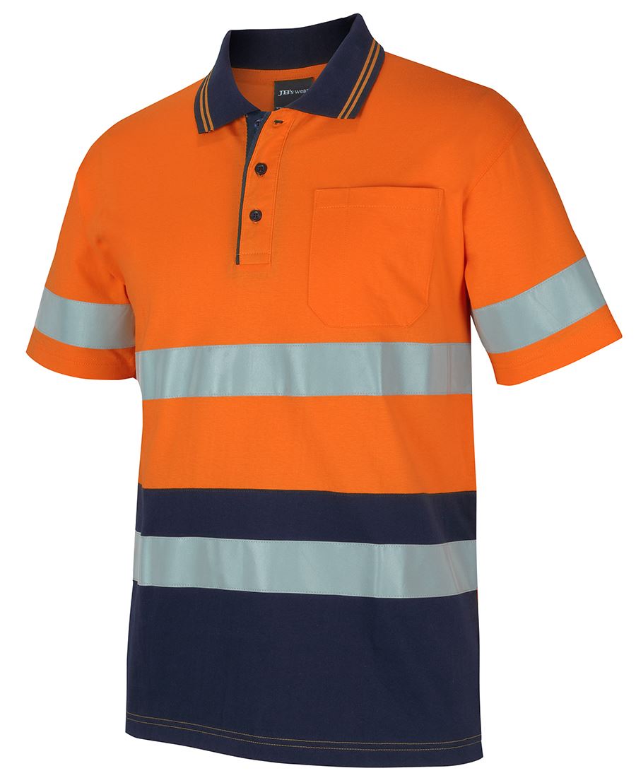 6DCPS - JB's Wear - Hi-Viz Short Sleeve Cotton Polo (Day/Night) Orange/Navy