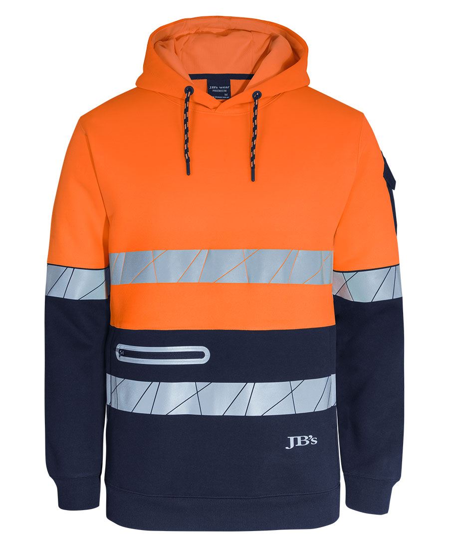 6DPFP - JB's Wear - Hi-Vis 450g Pullover Hoodie with Frag Tape Orange/Navy
