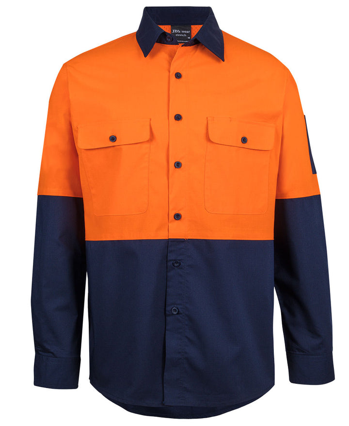 6HRFL -  JB's Wear - Hi-Vis Class F Ripstop L/S Shirt 145g Orange/Navy
