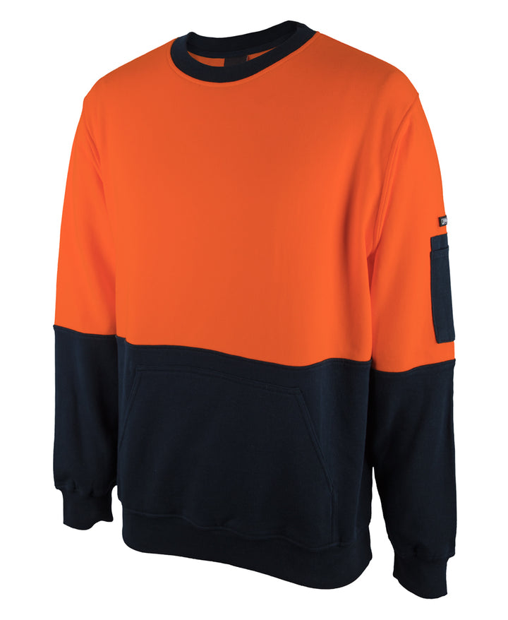 6HVCM - JB's Wear - Hi-Vis 310gsm Cotton Crew Neck Fleece Orange/Navy