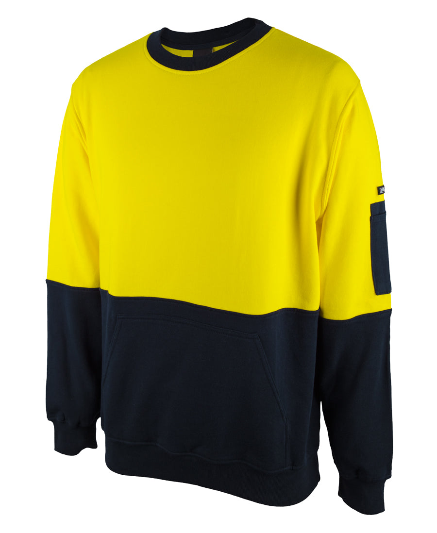 6HVCM - JB's Wear - Hi-Vis 310gsm Cotton Crew Neck Fleece Yellow/Navy