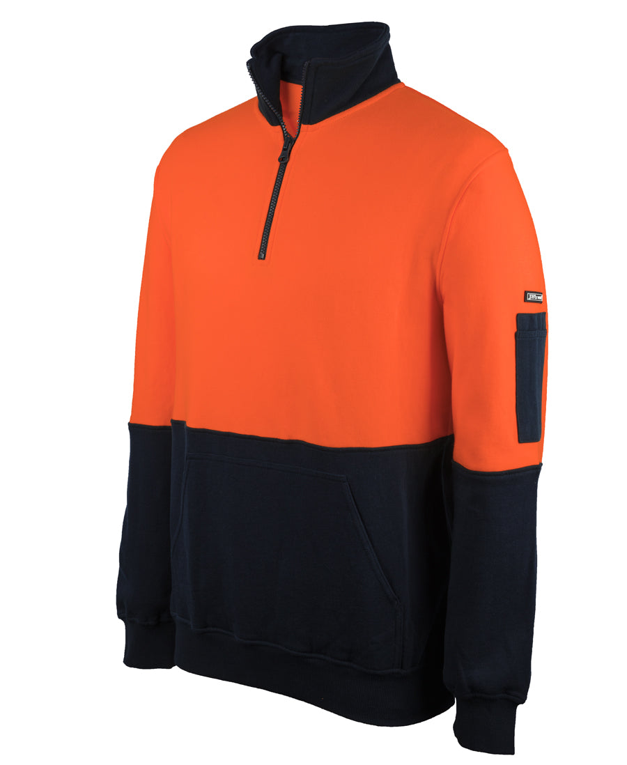 6HVFM - JB's Wear - Hi Vis 310g Cotton 1/2 Zip Fleece Orange/Navy