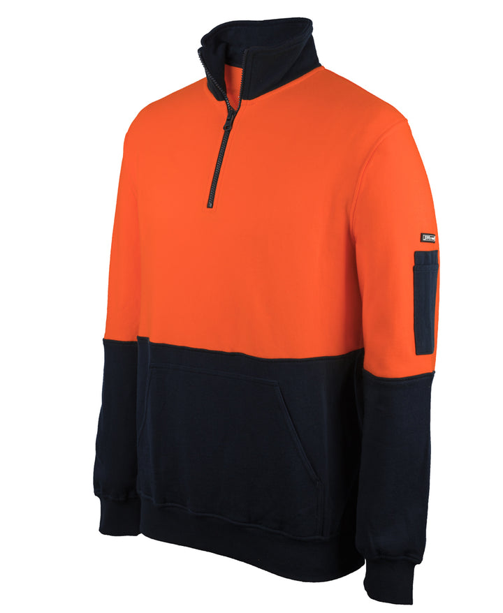 6HVFM - JB's Wear - Hi Vis 310g Cotton 1/2 Zip Fleece Orange/Navy