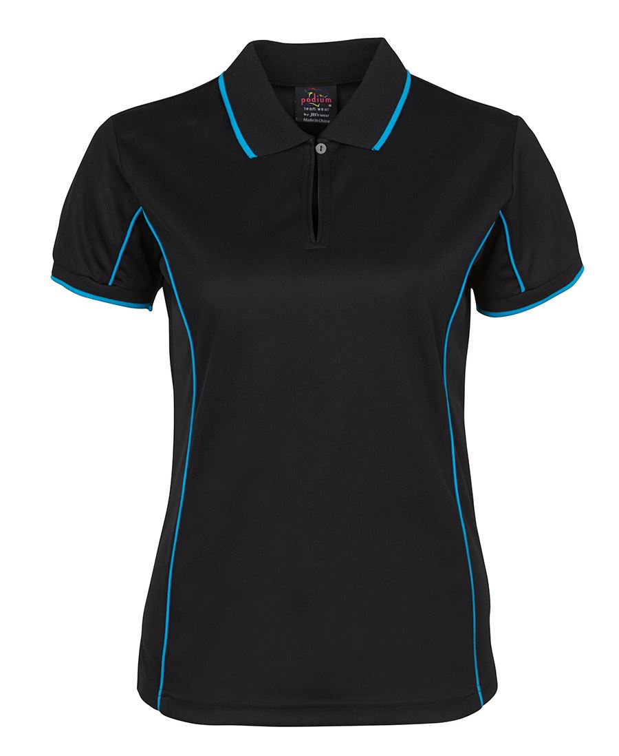 7LPI - JB's Wear - Ladies Team Piping Polo Black/Aqua