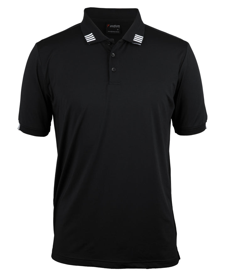 7S4P - JB's Wear - Podium 4 Stripe Short Sleeve Polo Black/White 