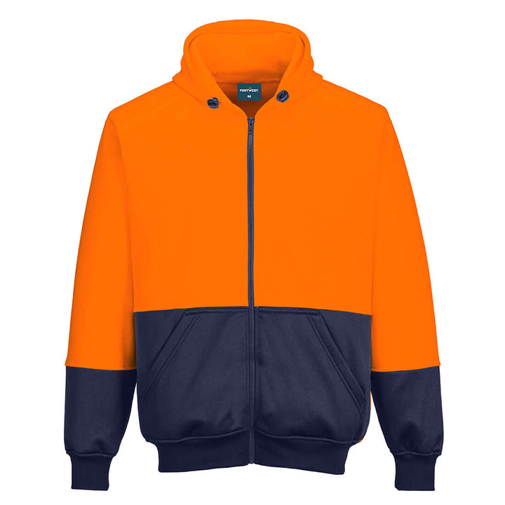 B327 - Hi-Vis Two-Tone Zip Hoodie Orange/Navy