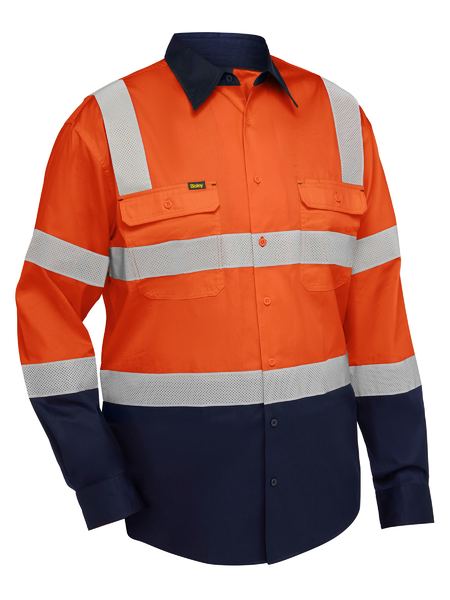 BS6396T - Bisley - Taped Biomotion Hi Vis Cool Lightweight Vented Shirt Orange/Navy