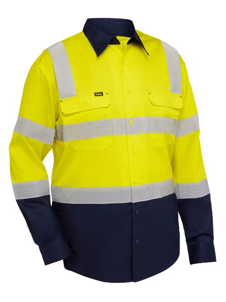 BS6396T - Bisley - Taped Biomotion Hi Vis Cool Lightweight Vented Shirt Yellow/Navy