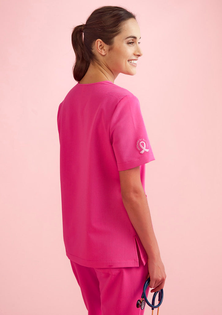 CST245LS - Biz Care - Womens Pink V-Neck Scrub Top