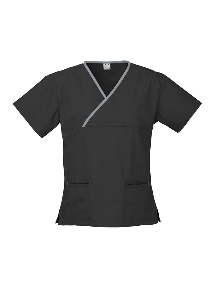 H10722 - Biz Collection - Womens Contrast Scrub Top Black/Pewter