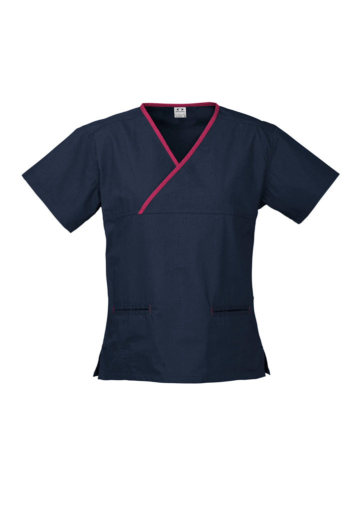H10722 - Biz Collection - Womens Contrast Scrub Top Navy/Fuchsia