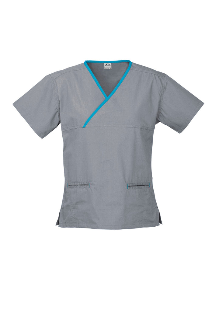 H10722 - Biz Collection - Womens Contrast Scrub Top Pewter/Aqua