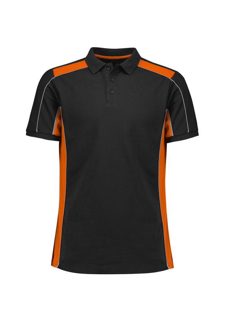 P41SUS - Biz Collection - Unisex Grid Short Sleeve Polo Black/Orange