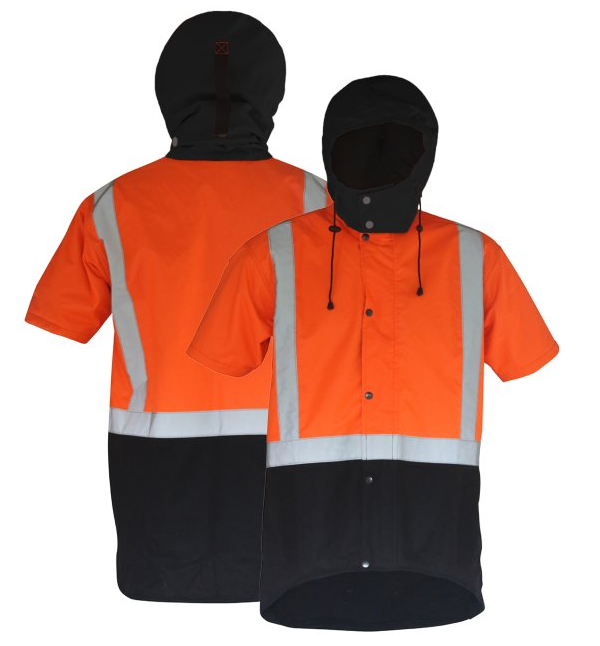 PCO1359 - Caution - Hi-Vis Hooded Oilskin Short Sleeve Vest (Day/Night)