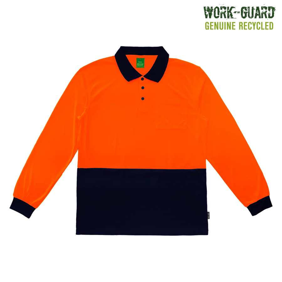 R482X - Workguard - Recycled Hi Vis Longsleeve Polo Orange/Navy