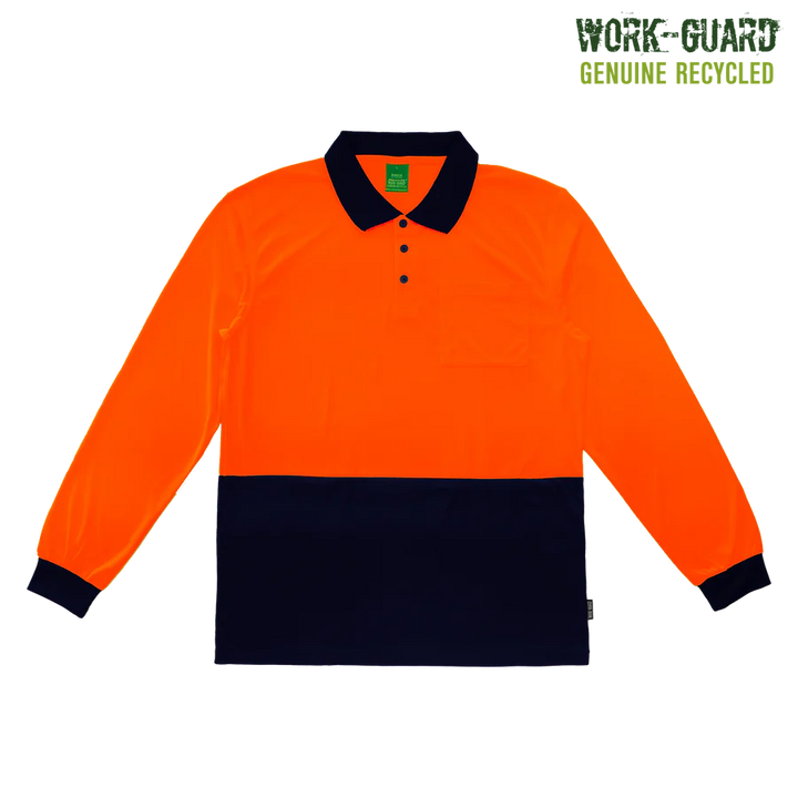 R482X - Workguard - Recycled Hi Vis Longsleeve Polo Orange/Navy