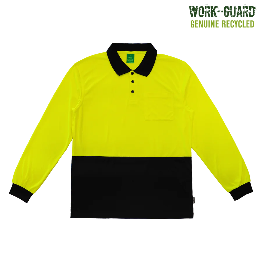 R482X - Workguard - Recycled Hi Vis Longsleeve Polo Yellow/Black 