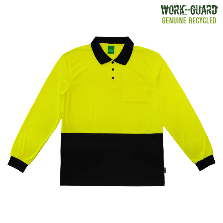 R482X - Workguard - Recycled Hi Vis Longsleeve Polo Yellow/Black 