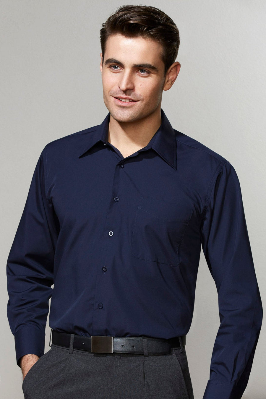 SH714 - Biz Collection - Mens Metro Long sleeve Shirt - Navy