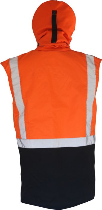 PCO1349 - Caution - Hi-Vis Hooded Oilskin Sleeveless Vest (Day/Night)