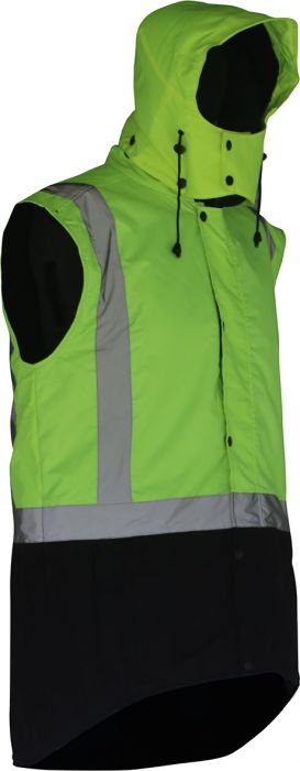 PCO1349 - Caution - Hi-Viz Hooded Oilskin Sleeveless Vest (Day/Night) Yellow/Brown