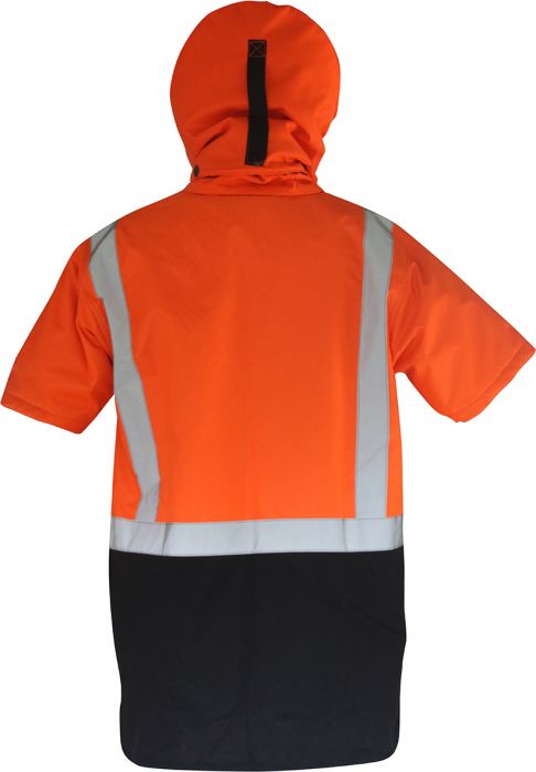 PCO1359 - Caution - Hi-Vis Hooded Oilskin Short Sleeve Vest (Day/Night)