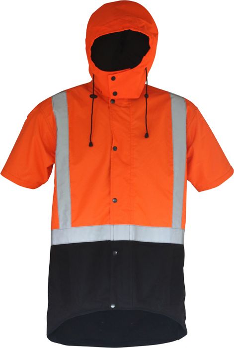 PCO1359 - Caution - Hi-Vis Hooded Oilskin Short Sleeve Vest (Day/Night)