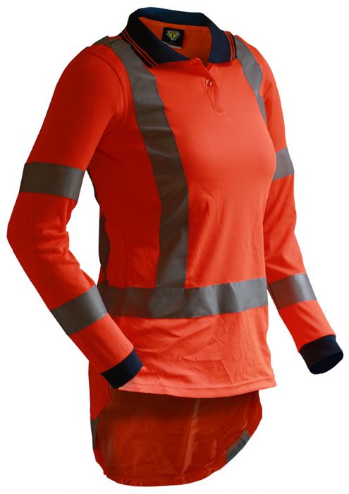 PCP1219 - Caution - Hi-Vis TTMC-W17 Long Sleeve Womens Microfibre Polo