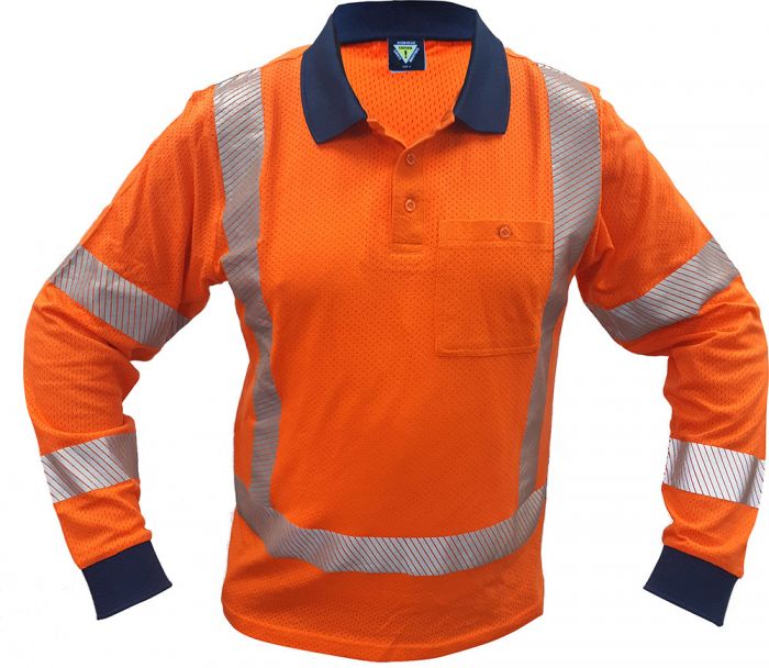 PCP1227 - Caution - Hi-Vis TTMC-W17 X-Back L/S Cotton Mesh Polo