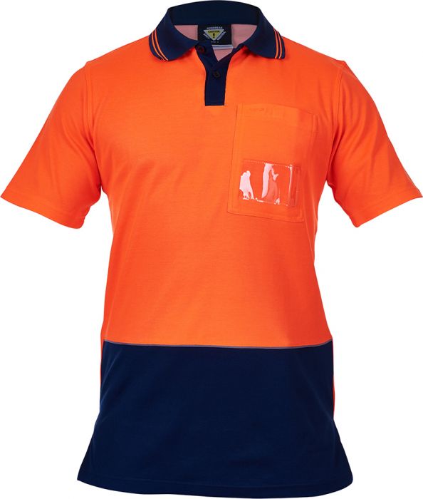 PCP1250 - Caution - Hi-Viz Cotton Backed Polo (Day Only) Orange/Navy