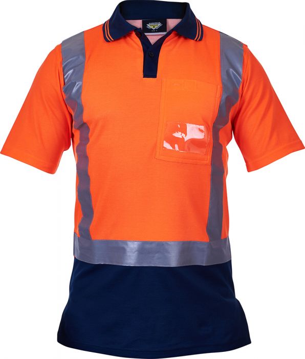 PCP1251 - Caution - Hi-Viz Cotton Backed Polo (Day/Night) Orange/Navy