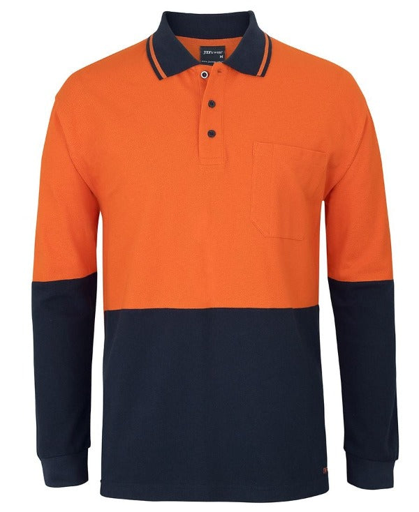 6HVQL - JBs Wear - Hi-Vis 100% Cotton Pique knit Traditional Long Sleeve Polo