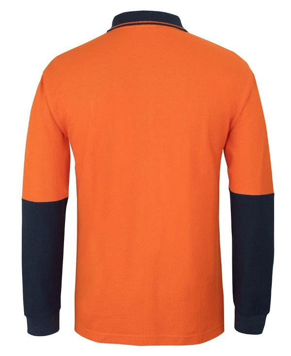 6HVQL - Hi-Vis 100% Cotton Pique knit Traditional Long Sleeve Polo (Day) - 210gsm