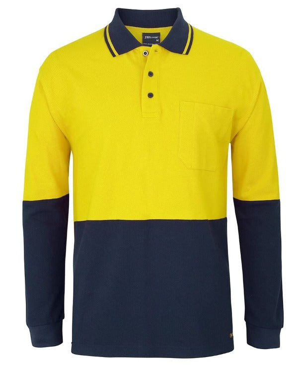 6HVQL - JBs Wear - Hi-Vis 100% Cotton Pique knit Traditional Long Sleeve Polo