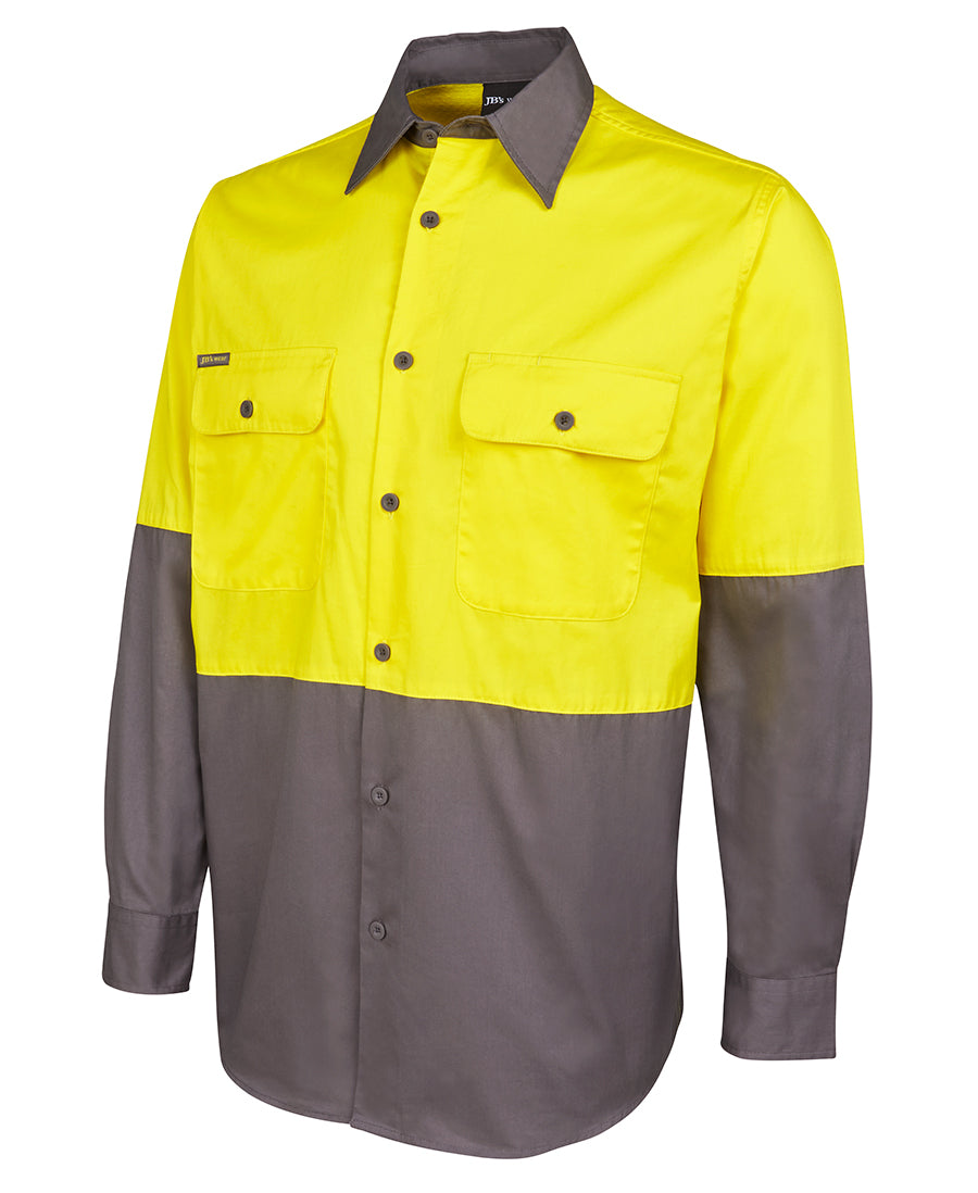 6HWSL - JBs Hi-Viz 150g Pre-shrunk Long sleeve ventilated drill shirt