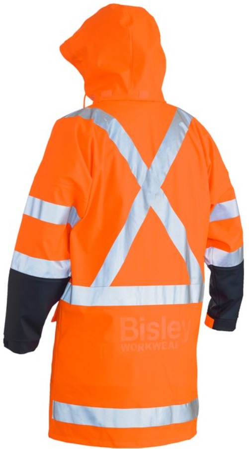 BJ6955XT - Bisley - Hi-Viz TTMC X Taped Stretch PU Rain Coat - Long length (Day & NIGHT)