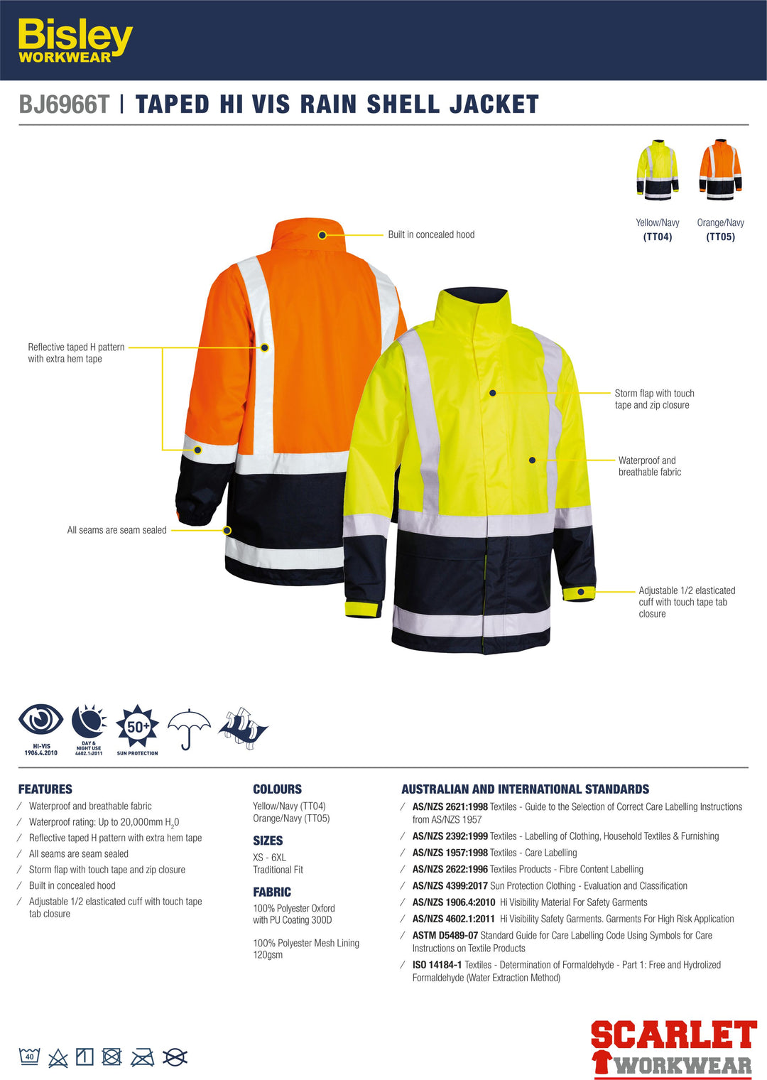 BJ6966T - Bisley - Hi-Vis Taped Waterproof Mesh lined Jacket