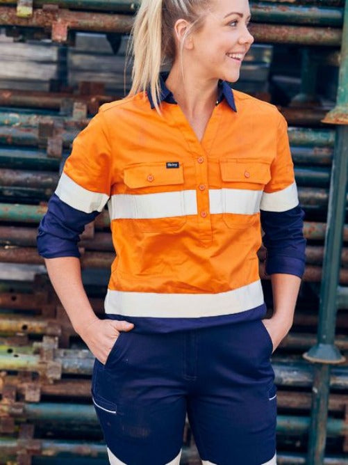 BLC6064T - Bisley - Hi-Vis Women's Taped Stretch V-Neck Closed Front Lightweight Shirt - 155gsm