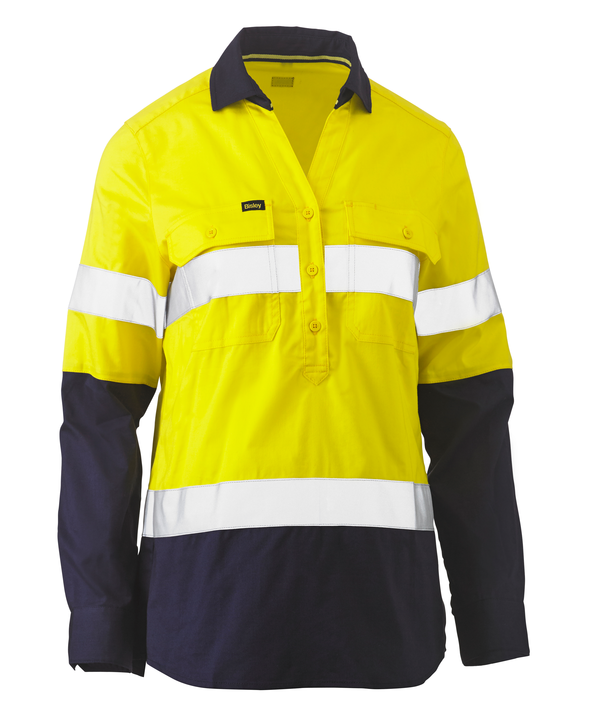 BLC6064T - Bisley - Hi-Vis Women's Taped Stretch V-Neck Closed Front Lightweight Shirt - 155gsm