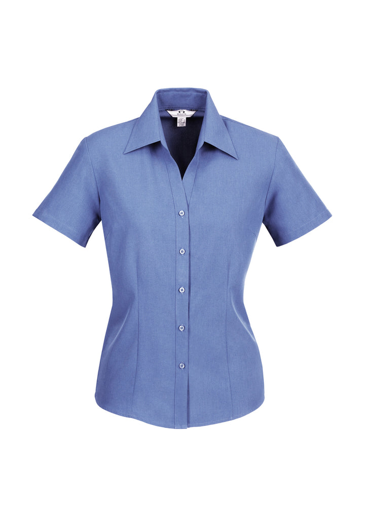 LB3601 - Biz Care - Oasis Ladies Plain Short Sleeve Shirt | Mid Blue