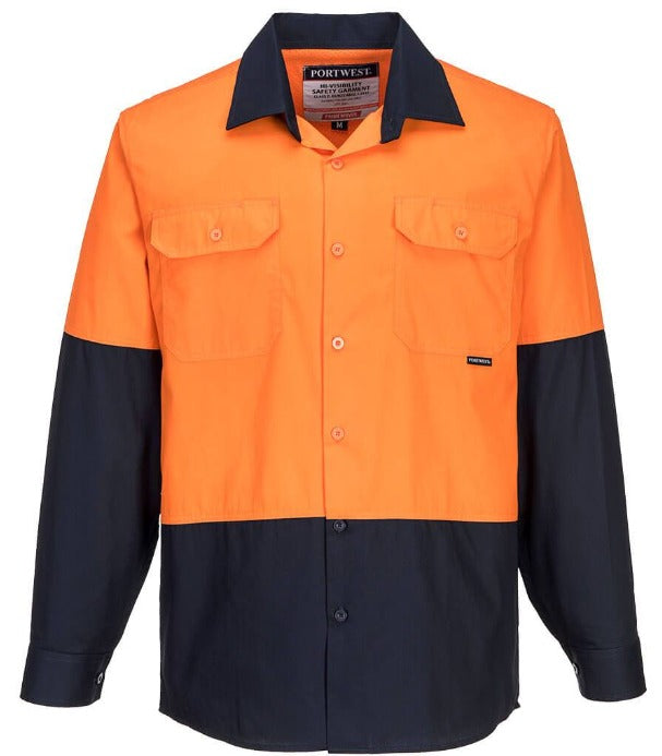 MS801 Prime Mover Hi-Viz Lightweight 155 Long sleeve two tone drill shirt