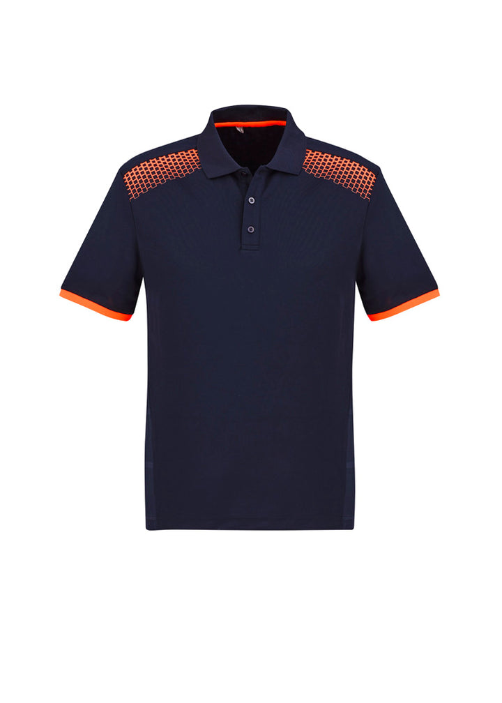 P900MS - Fashion Biz - Galaxy Polo - Men's - Fluoro trims. | Navy/Fluoro Orange