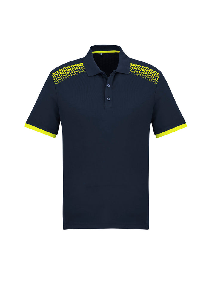 P900MS - Fashion Biz - Galaxy Polo - Men's - Fluoro trims. | Navy/Fluoro Yellow