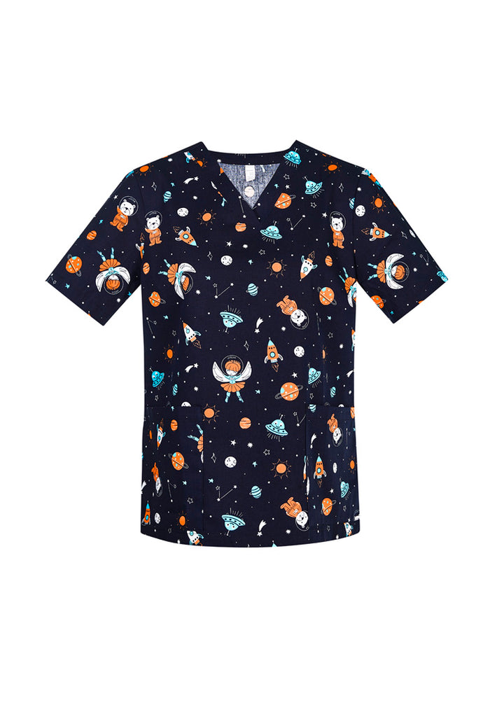 CST148LS - Biz Care - Space Party Womens Scrub Top