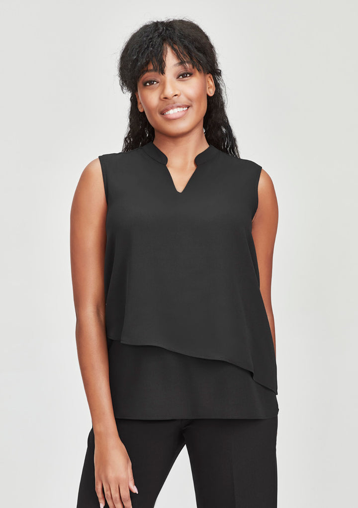 RB260LN - Biz Corporates - Womens Seville Sleeveless Layered Blouse | Black