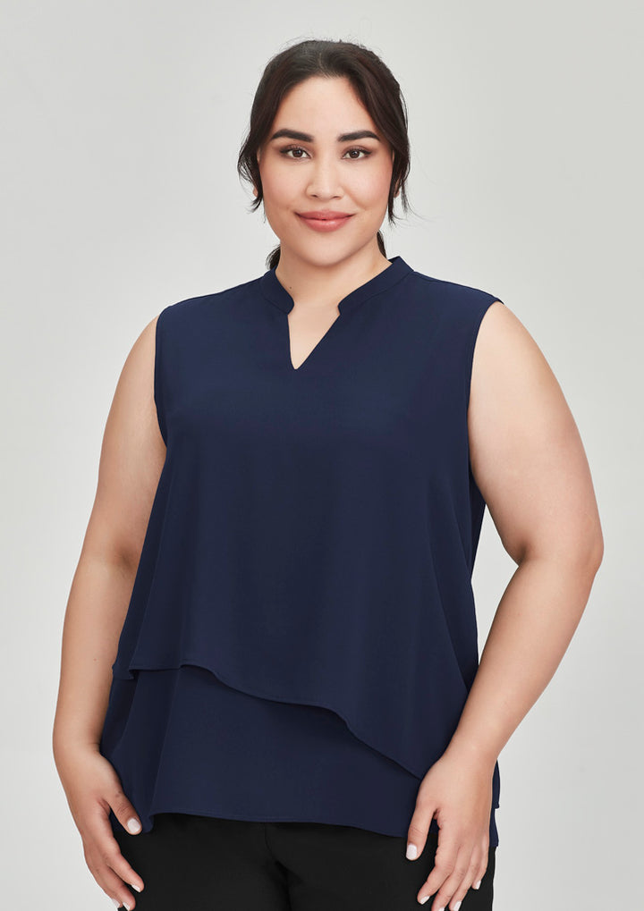 RB260LN - Biz Corporates - Womens Seville Sleeveless Layered Blouse | Navy